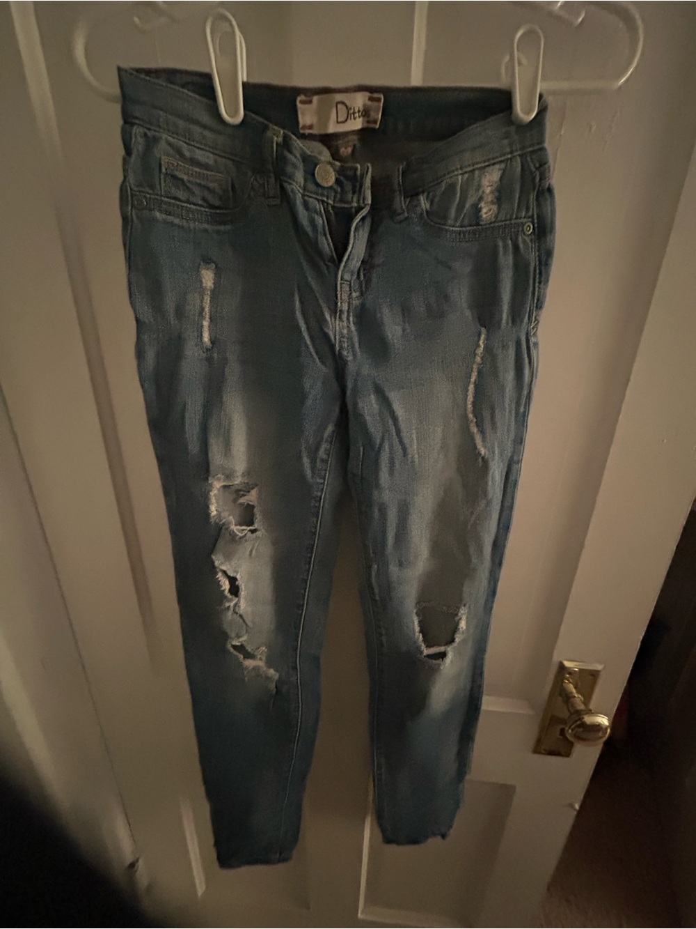 Dittos Women's Distressed Skinny Jeans in Light Blue Wash